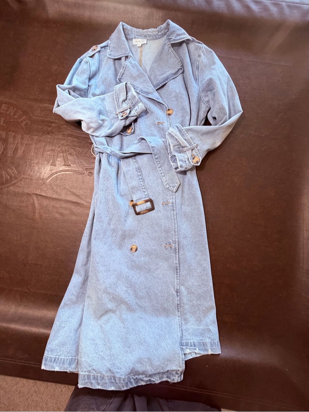 Light Blue Denim Trench Coat with Self-Tie Belt - Picture 3 of 3